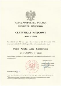 Certyfikat księgowy - Biuro rachunkowe Gdynia